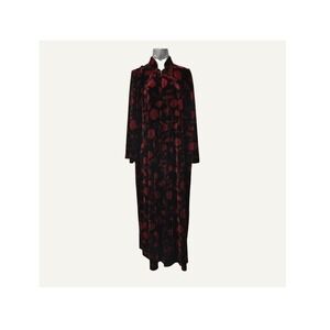 Vintage Diamond Tea Velvet House Coat Robe Red Black Floral Zipper Front Large